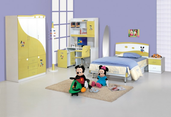 Kinderzimmer Idee lila miki maus Teppich Bett 