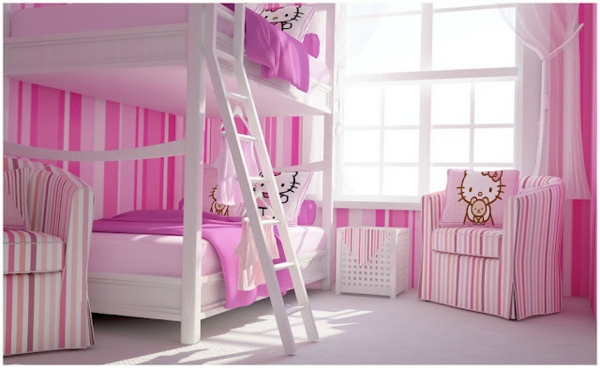 Kinderzimmer Idee rosa Treppen zwei Betten 