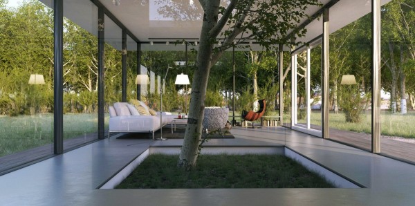 Baum Glasfenster weiß Couch
