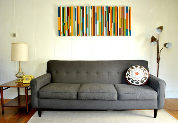 DIY grau Couch Lampe Wand Dekoration bunt