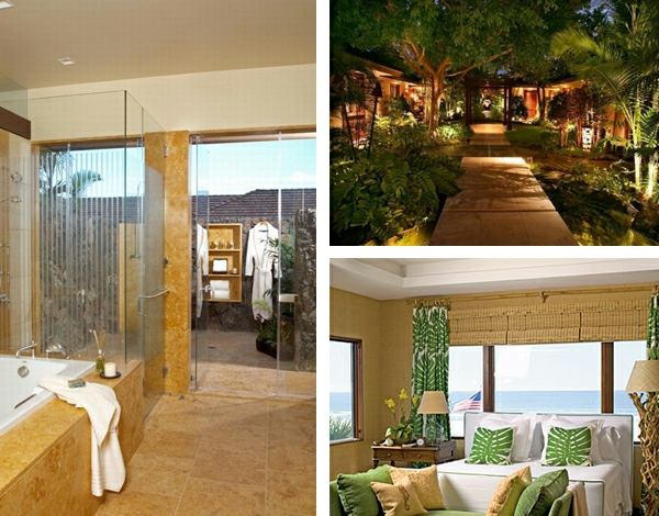 Hawaii weiß grün Palmenblatt Badezimmer Schlafzimmer
