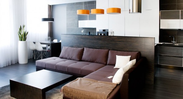 Holz Möbel braun Couch orange