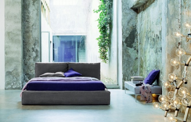 Ideen modern Schlafzimmer Möbel Teppich Bett weiß luxuriös lila