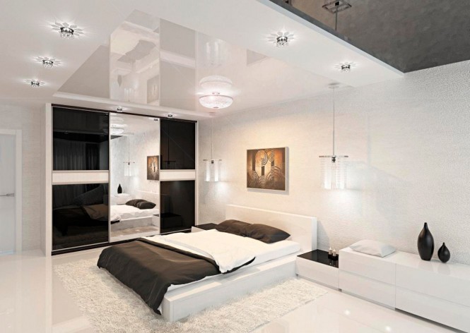 Ideen modern Schlafzimmer Möbel Teppich Bett weiß 