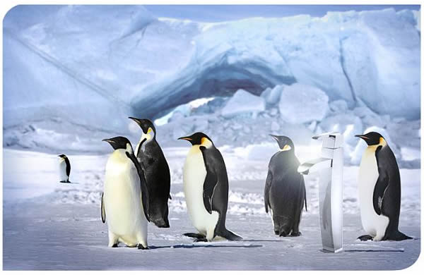 Tipp Wasserhahn mit Pinguin-Outfit eis 