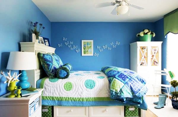 blau grün Lampe Schlafzimmer Mädchen Bett