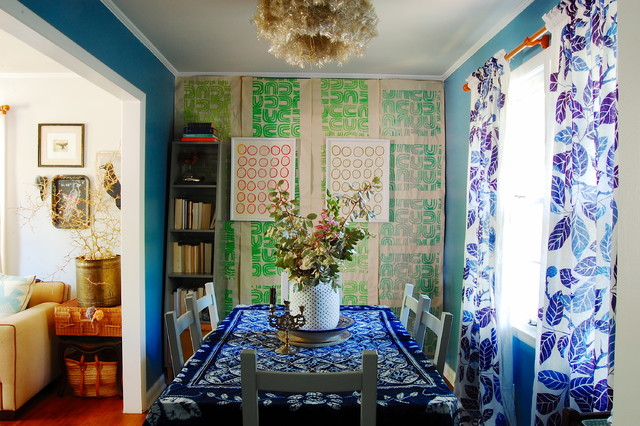 eklektisch Esszimmer lila Wand Vorhänge