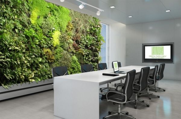 grüne living wall installationen klassischer besprechungstisch pflanzen wand
