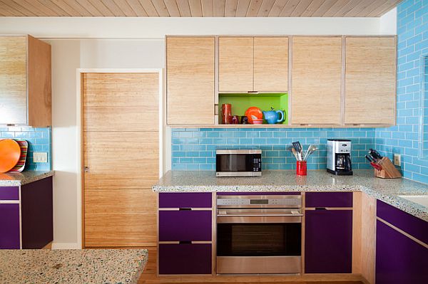 kreative ideen mehr farbe küche helles holz lila
