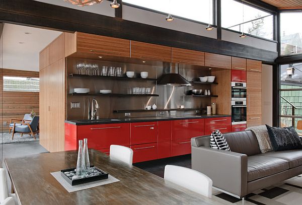 kreative ideen mehr farbe küche rote schränke
