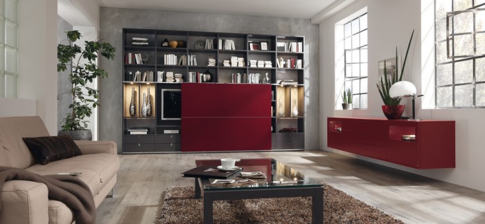 modern gestaltet Wohnzimmer Musterring Idee Technologien rot