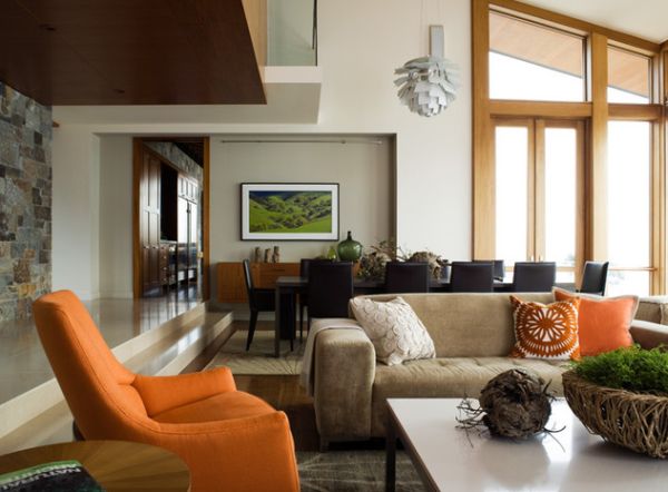 orange sofa couch tisch wohnzimmer