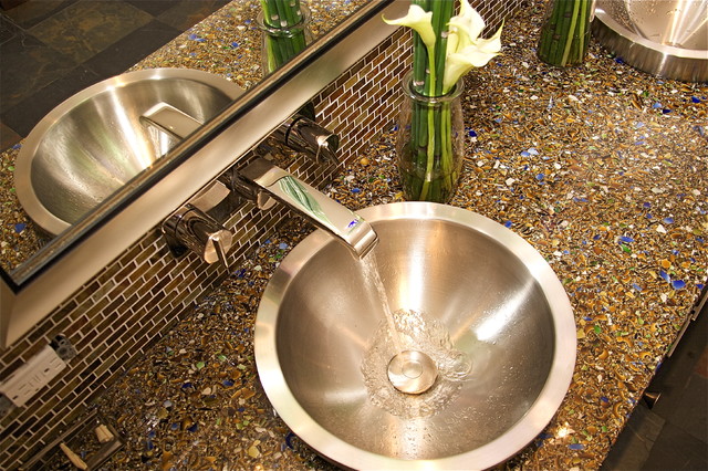 recyceltem Glas durchsichtig Dekoration Badezimmer Spüle Fliesenspiegel