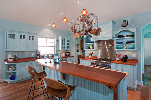tropisch Küche blau Holz Leuchter  Geräte Küchengeräten