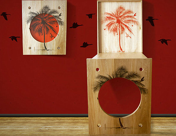 umweltfreundlich rot Wand  Holz Palmen Haus Dekoration
