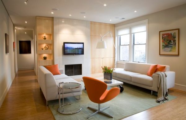 wohnzimmer orangen Akzenten modern design eleganz stuhl couch