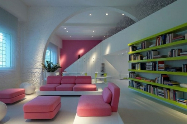 Architektur des Glücks rosa couch grün schrank