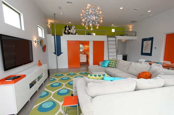 Designs vom Gästehaus wohnzimmer weiß couch orange