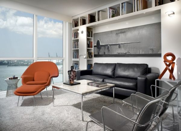 Eingebung zum Stuhl aus Hollywood orange couch schwarz tisch wohnzimmer
