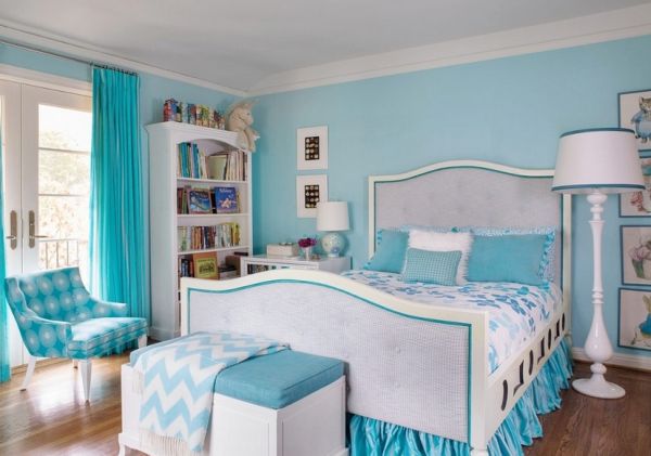 Ideen für Bettwäsche Mädchenkinderzimmer blau sofa