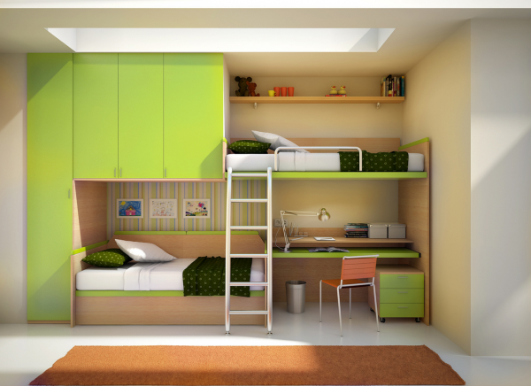 Ideen für Kinderzimmer jungen grün bett treppen