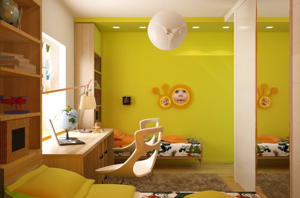 Ideen für Kinderzimmer mädchen gelb wand schreibtisch