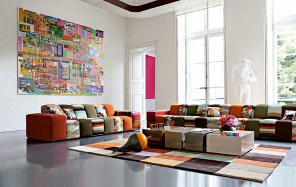Kunst Wand bunt couch teppich wohnzimmer