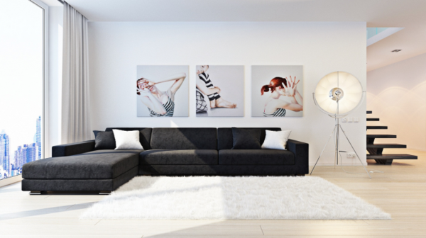 Kunst Wand schwarz couch pelzteppich