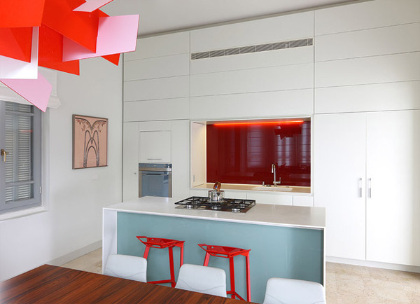 Küche Designs weiß rot leuchter spüle barhocker