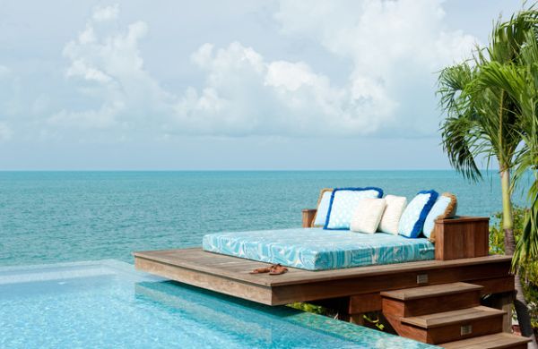 Luxuriöse Betten meer blau