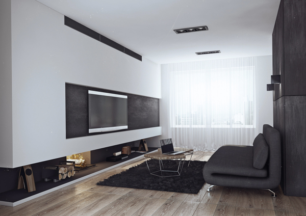 Minimalistisches Design Junggesellenbude wohnzimmer couch schwarz