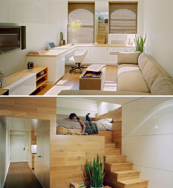 Studio Appartements wohnzimmer schreibtisch treppe
