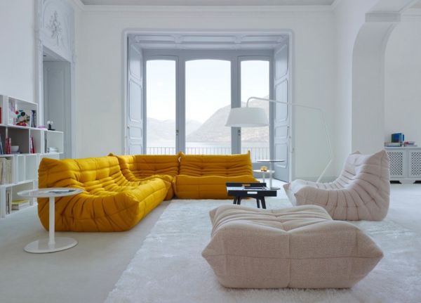 Togo Sofa wohnzimmer gelb weiß