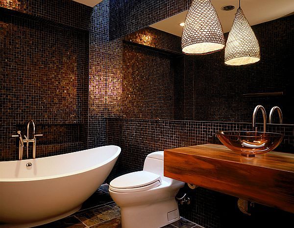  elegante badezimmer designs  wanne holz leuchter