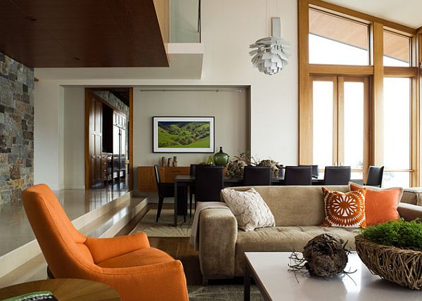 fabelhafte Pendel Beleuchtung Ideen orange sofa wohnzimmer