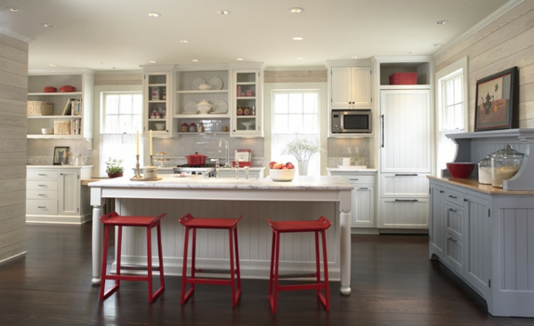 farbige Designs küche rot blau weiß