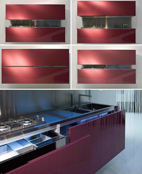 mobile modulare mini Küchen rot lila spüle kochherd