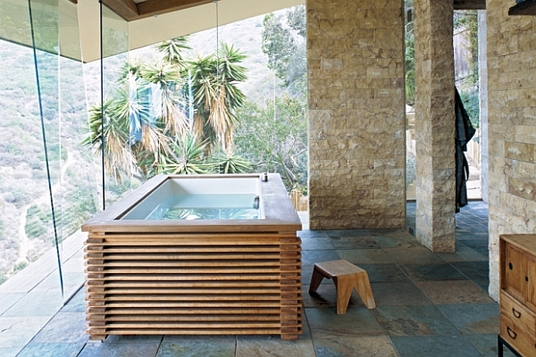 modern elegante badezimmer designs wanne palmen