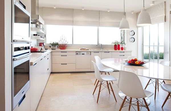 perfekte Wohn Küche rund tisch weiß stuhl kochherd