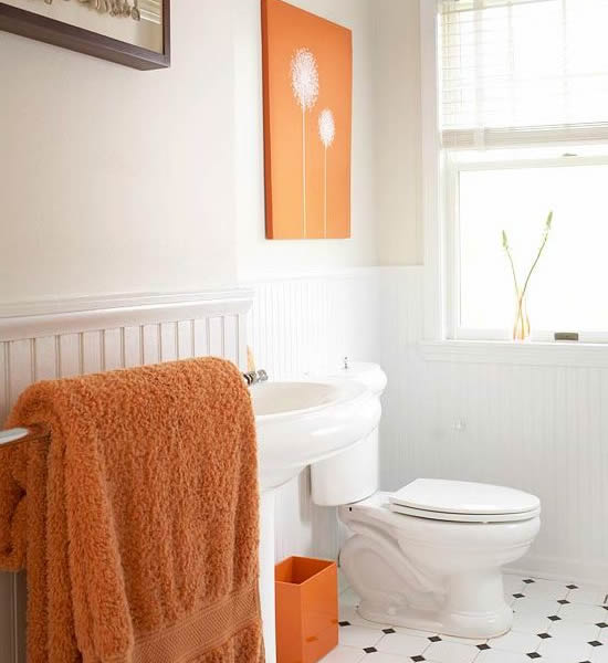 stilvolle badezimmer einrichtungen tolle kombination weiß und orange