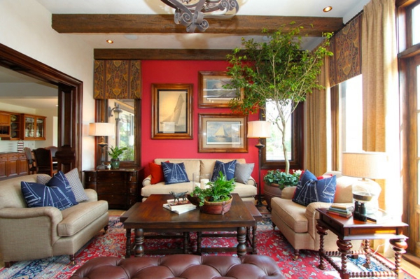 traditionell wohnzimmer couch farbige Designs bett rot blau weiß