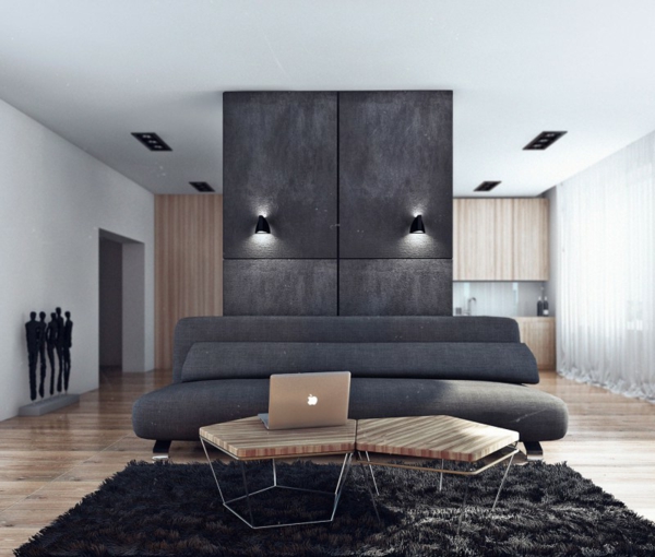 Apartment   Junggesellen grau couch tisch teppich