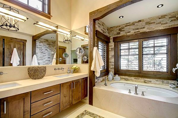 Badezimmer Designs rustikal schrank wanne