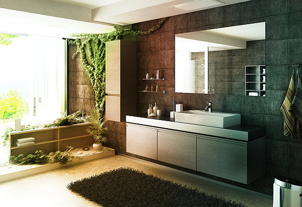 Badezimmer Designs wald pflanzen waschbecken