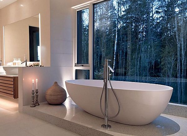Badezimmer Designs wald wanne vase waschbecken