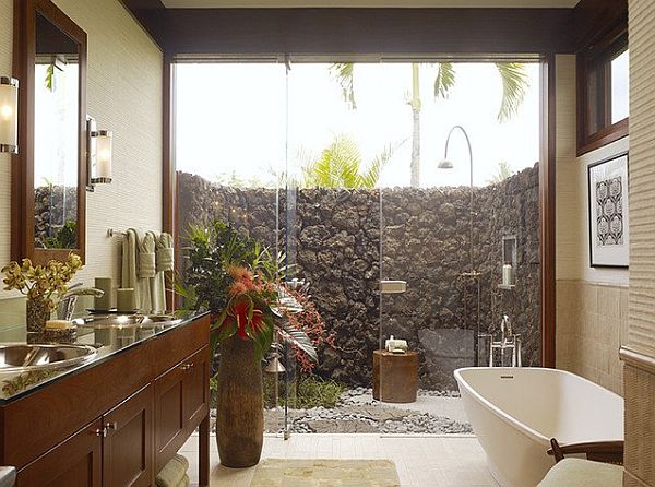Fliesen Badezimmer hawaii blumen vase wanne dusche
