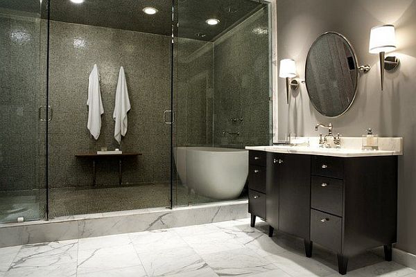 Fliesen für das Badezimmer marmor wanne waschbecken spiegel