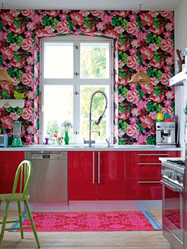 Gestaltung der Wohnung rosen wandverkleidung rosa spüle