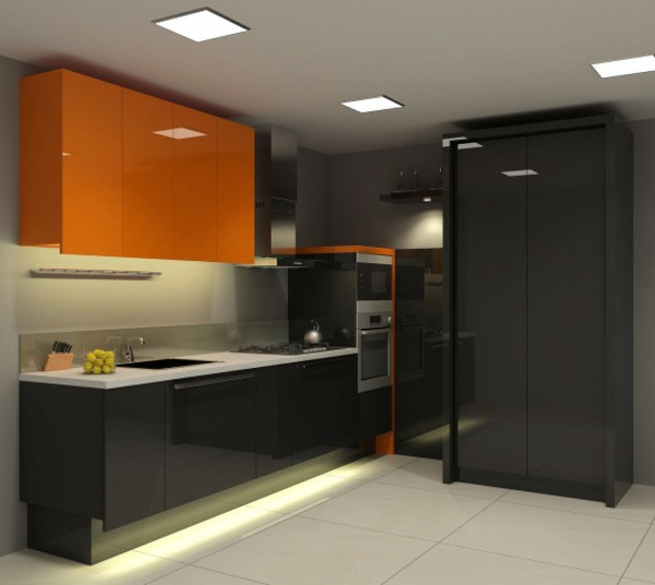 Küchen Designs Orange schwarz spüle schrank