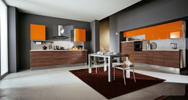 Küchen Designs in Orange holz tisch stuhl grau